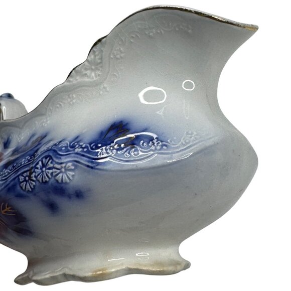 Antique Alfred Meakin Harvest Flow Blue Gravy Boat Porcelain w Underplate Relish - Picture 14 of 14